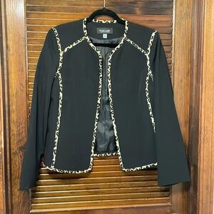 Black Label By Evan Picone Black Leopard Trim Blazer